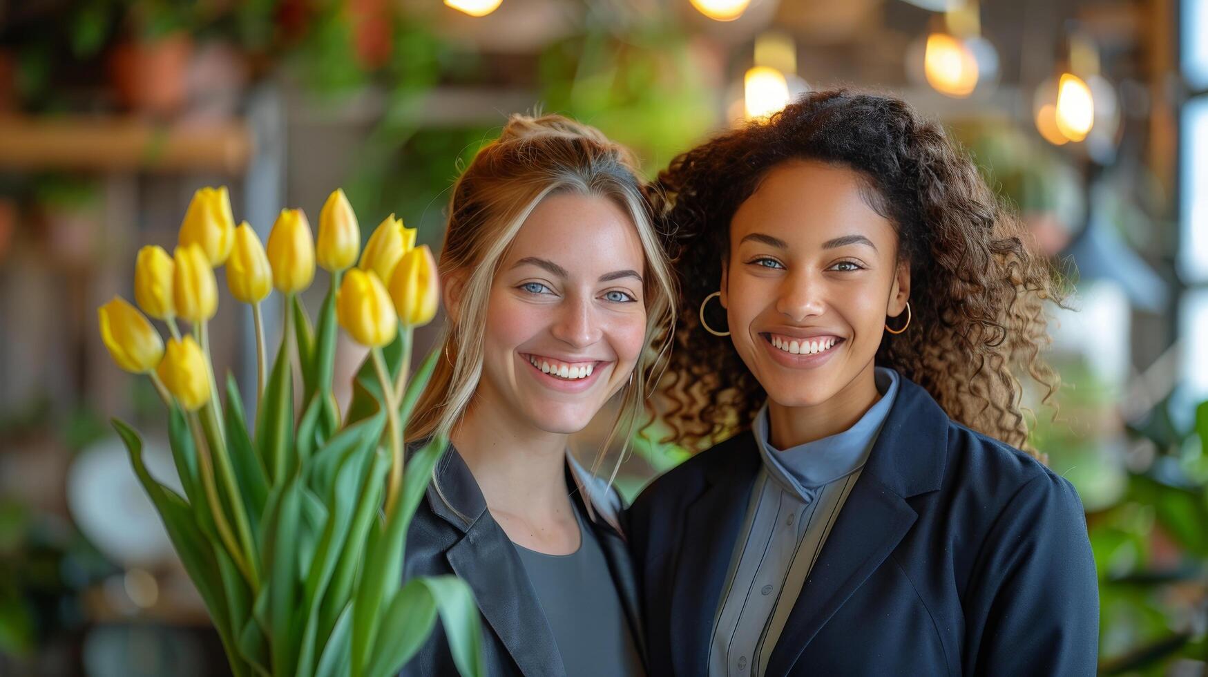 AI generated Two Women Holding Flowers photo