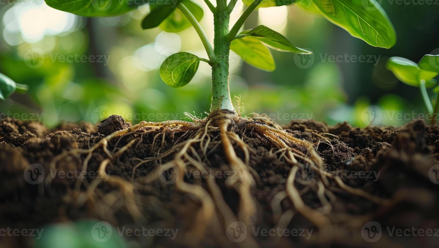 AI generated Seedling Growth, Roots and Leaves Emerging from Fertile Soil, Symbolizing New Life and Sustainability photo