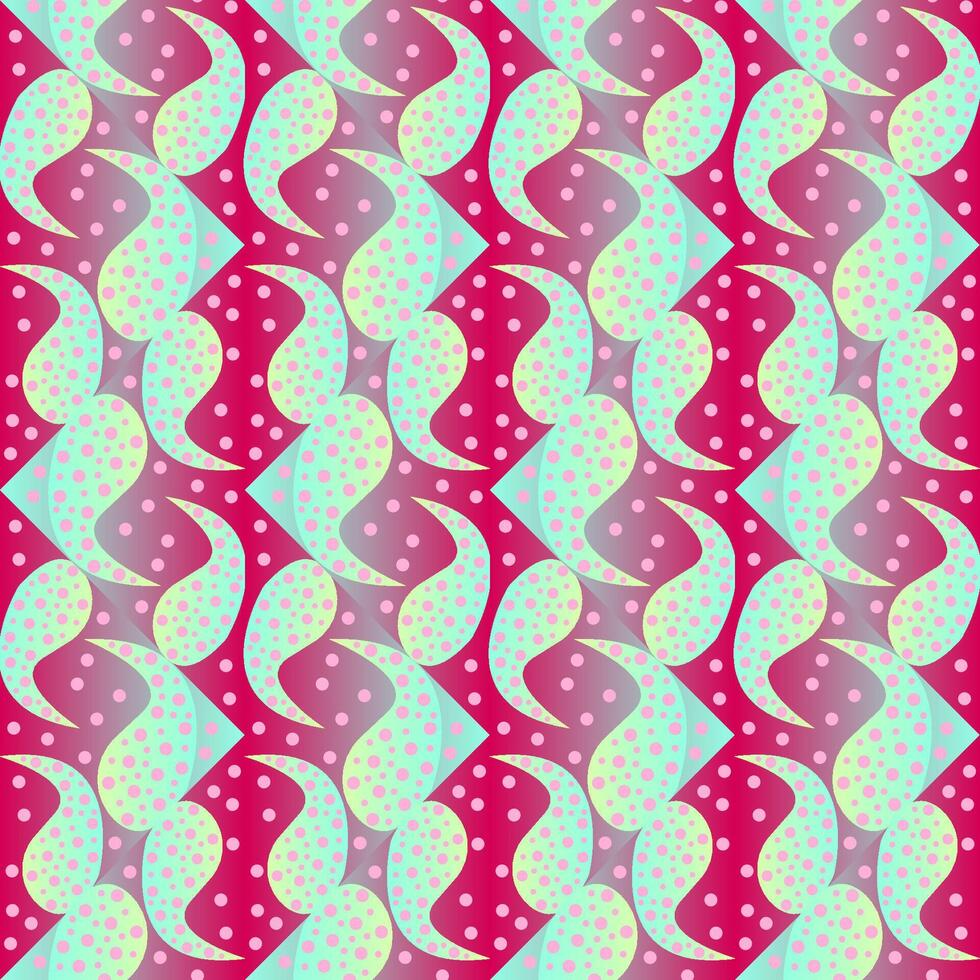 Seamless vector abstract pattern with gradient triangles and paisley polka dot