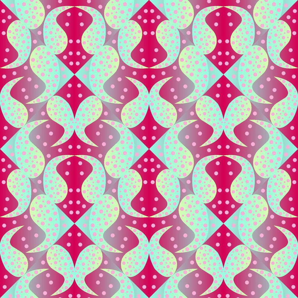 Seamless vector abstract pattern with gradient triangles and paisley polka dot