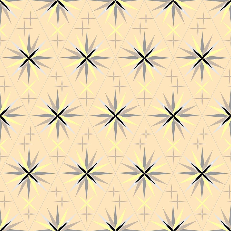 Seamless vector pattern, ornament with star flowers on a multi-colored background in trendy shades.