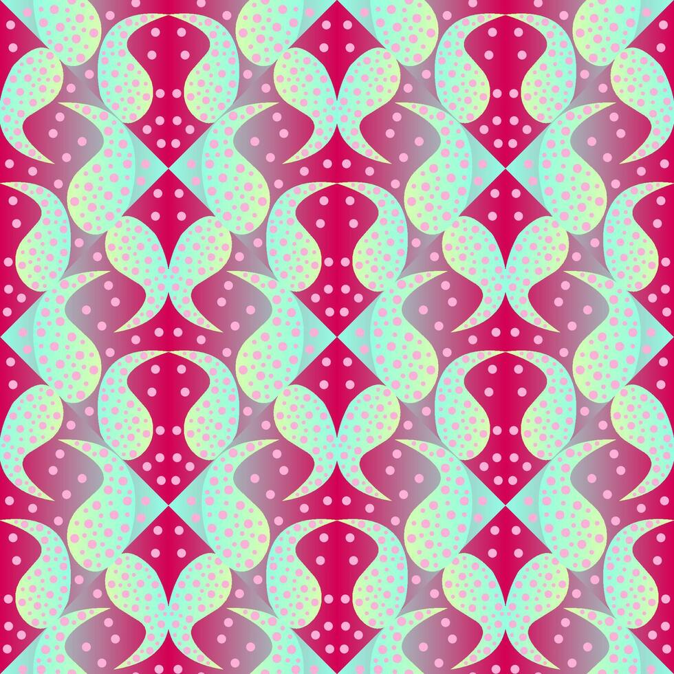 Seamless vector abstract pattern with gradient triangles and paisley polka dot