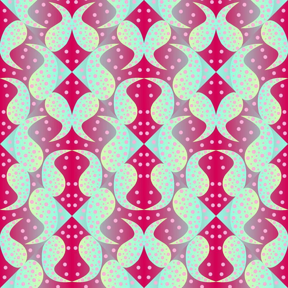 Seamless vector abstract pattern with gradient triangles and paisley polka dot