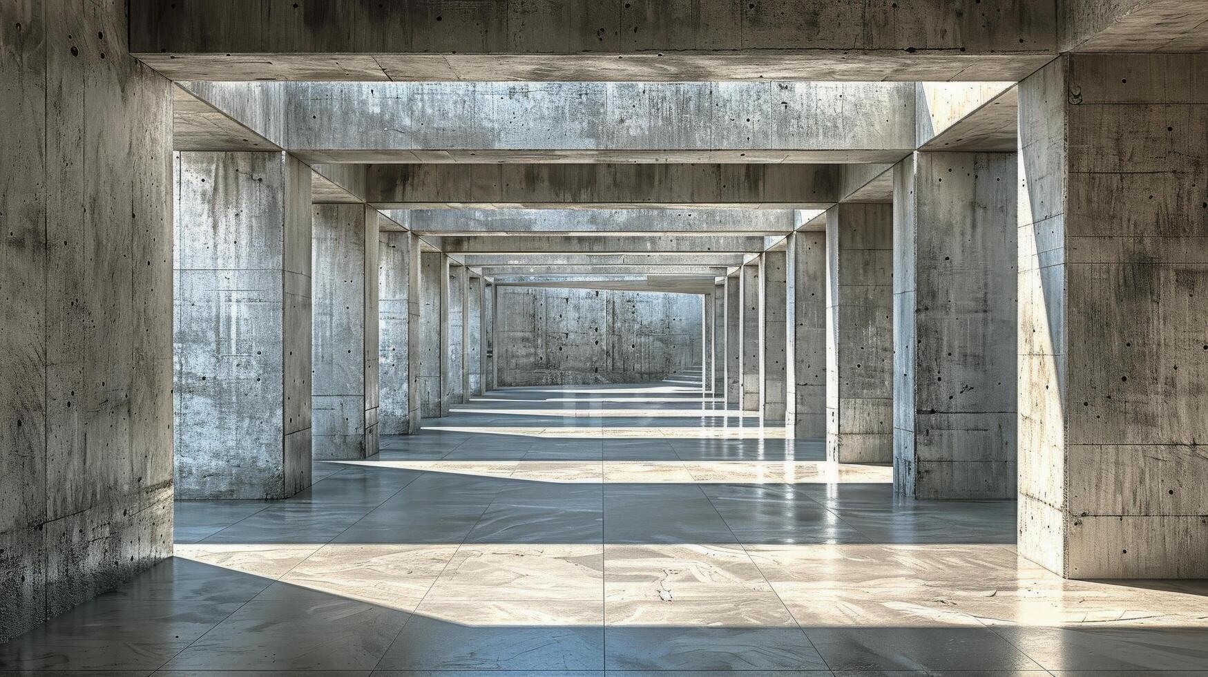 AI generated Long Hallway With Concrete Walls and Columns photo