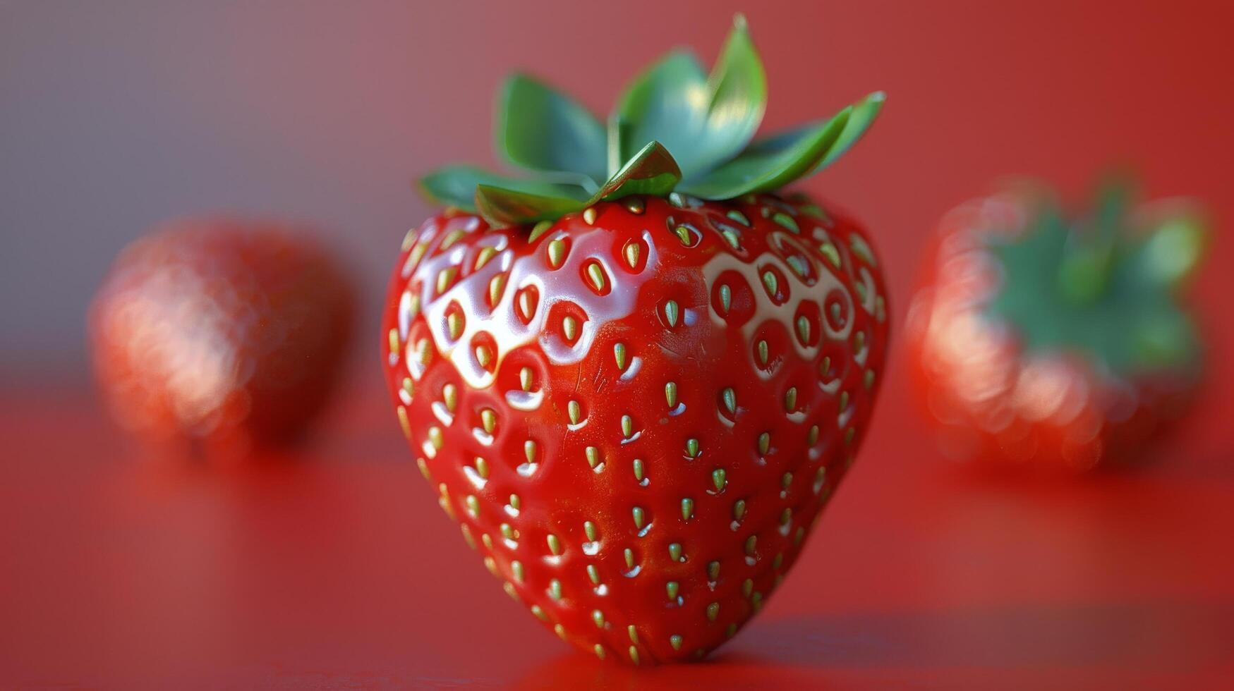 AI generated Red Strawberry With Green Stem on Red Background photo