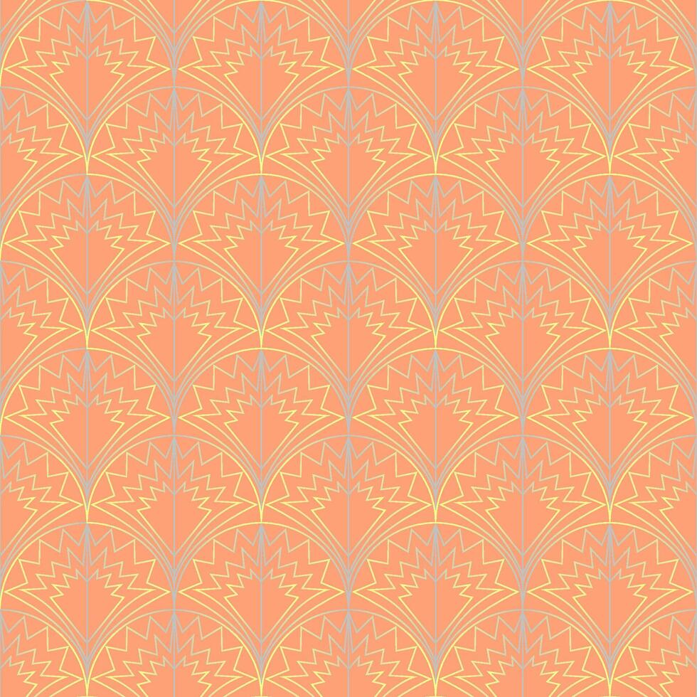 Seamless vector geometric art deco pattern with arches and gradients on a stylish orange 2