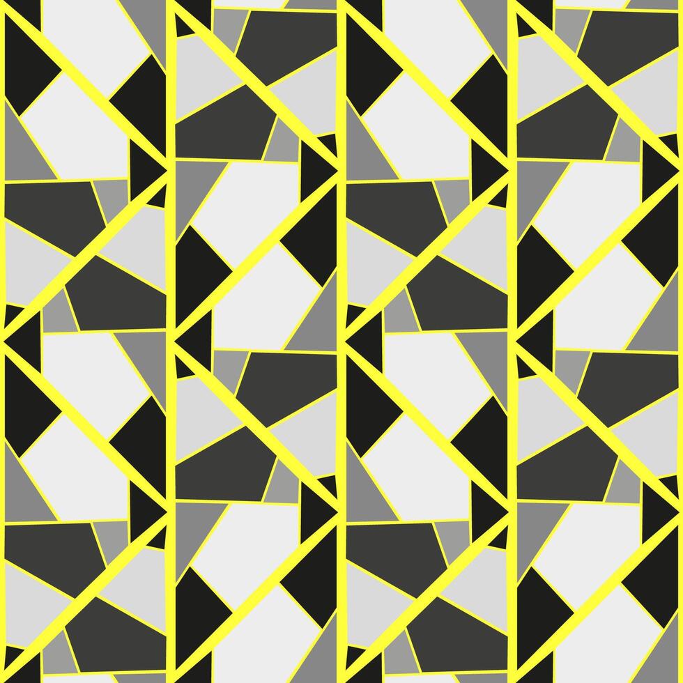 Seamless vector pattern with stained glass gray-white achromatic glasses and yellow veins