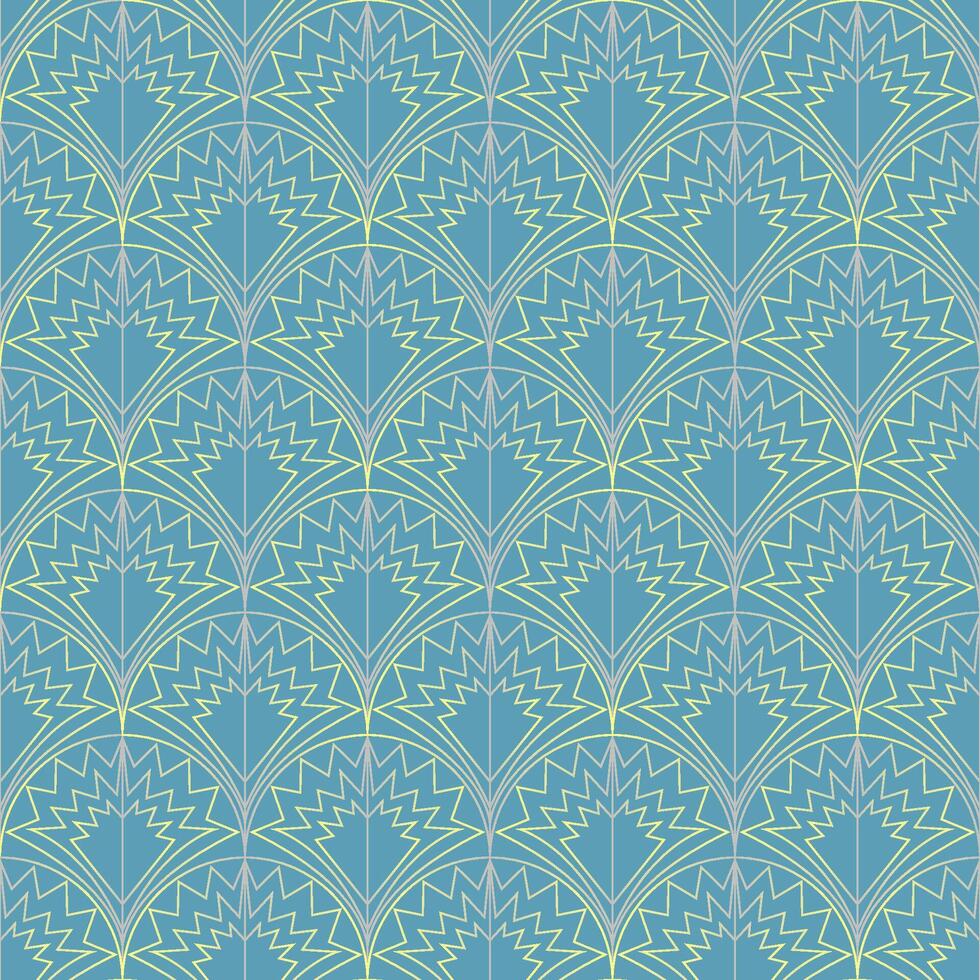 Seamless vector geometric art deco pattern with arches and gradients on a stylish blue background