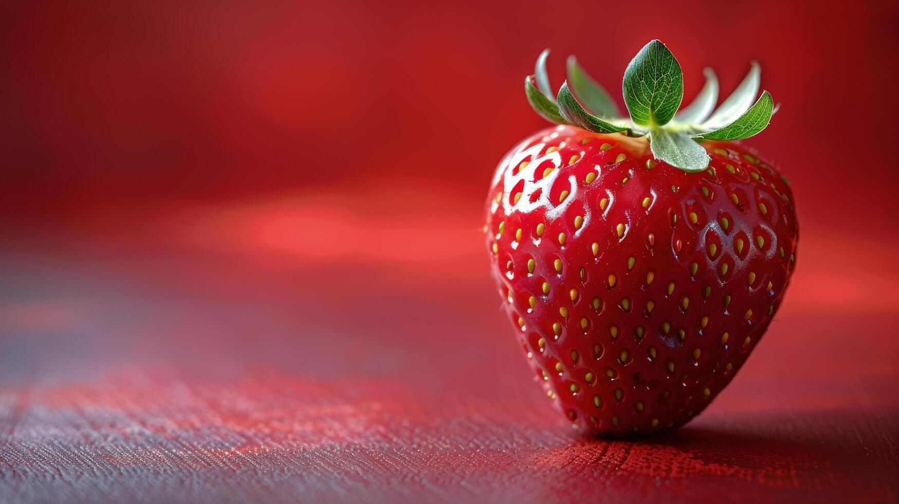 AI generated Red Strawberry With Green Stem on Red Background photo