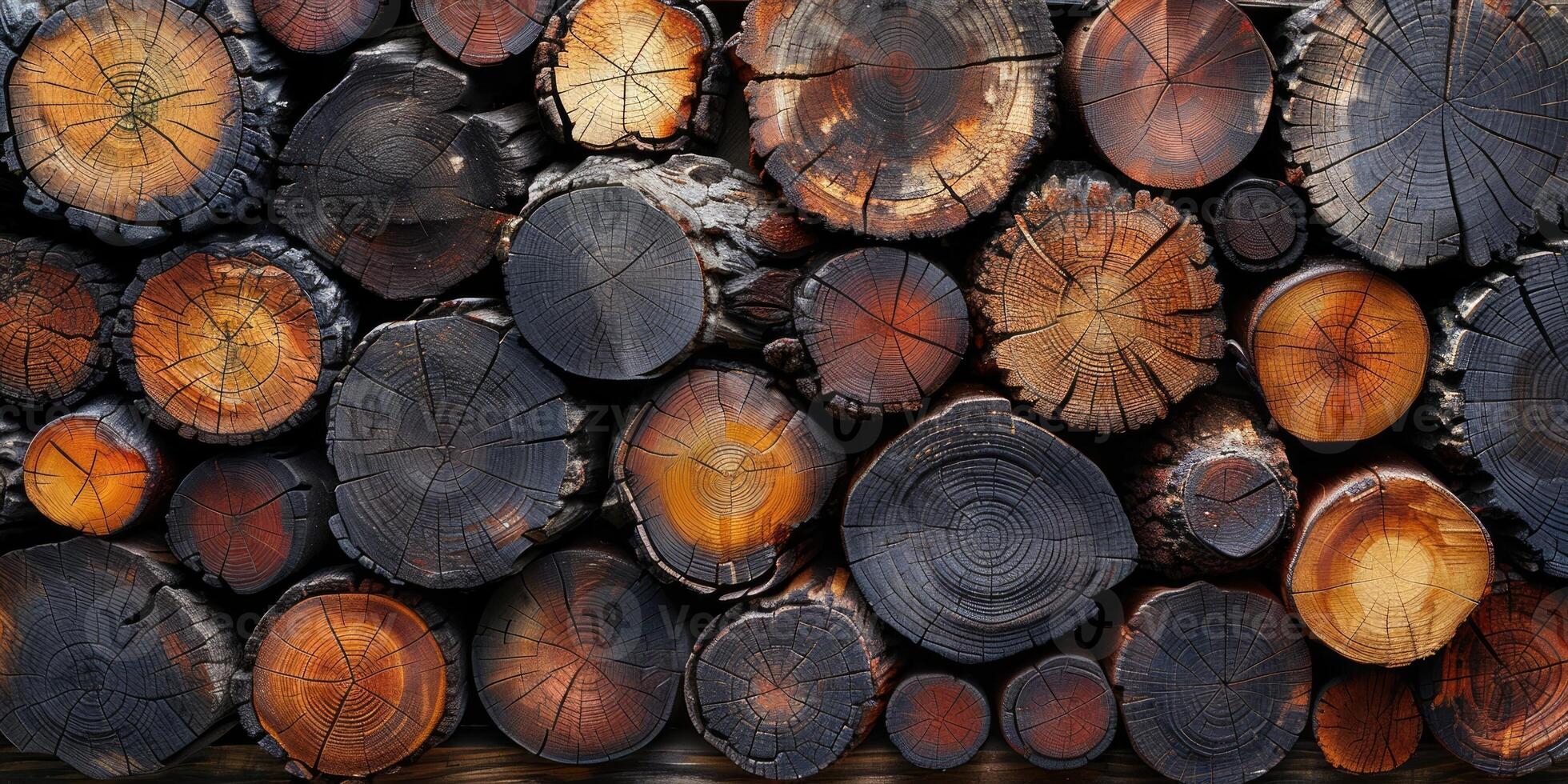 AI generated Detailed and vibrant display of wooden logs texture photo