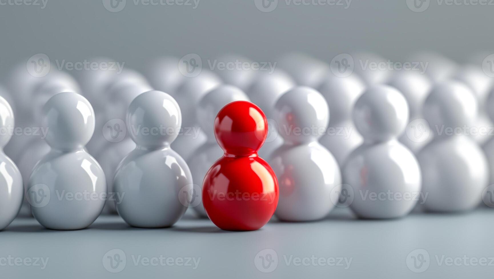 AI generated The unique red figurine stands out from the crowd of white, symbolizing ambition, success, and the confidence to rise above competition and shine as a leader and winner photo