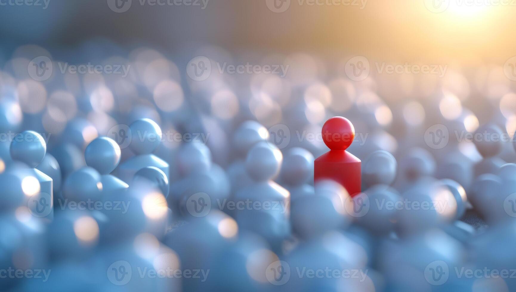 AI generated Red Figure Standing Out in a Crowd of white Figures. Concept of Individuality, Leadership, and Uniqueness. photo