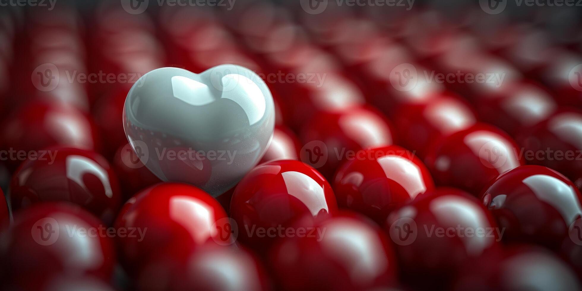 AI generated White heart standing out among red spheres. Concept of uniqueness, individuality, and being different. photo