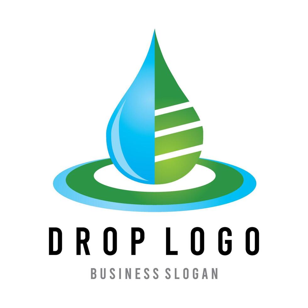 Water drop logo design with green color concept, illustration symbol fresh mineral water for green vector