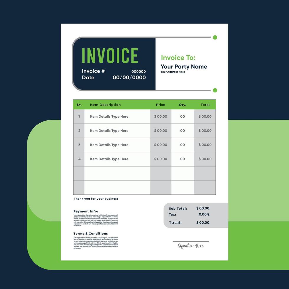 Green and blue invoice template design for your business Business invoice form template new eps 10 vector