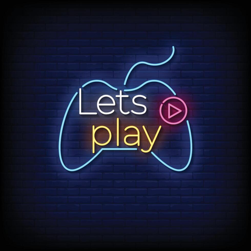 Neon Sign lets play with brick wall background vector