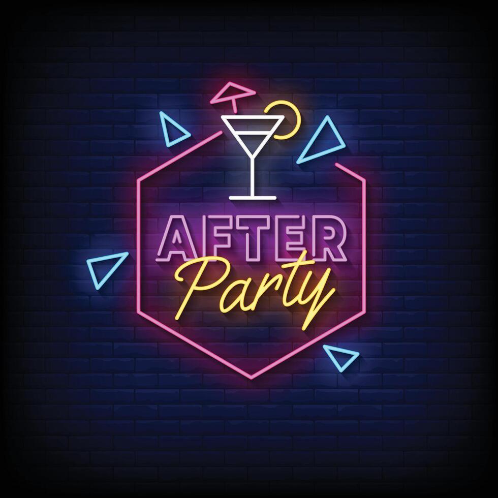 Neon Sign after party with brick wall background vector