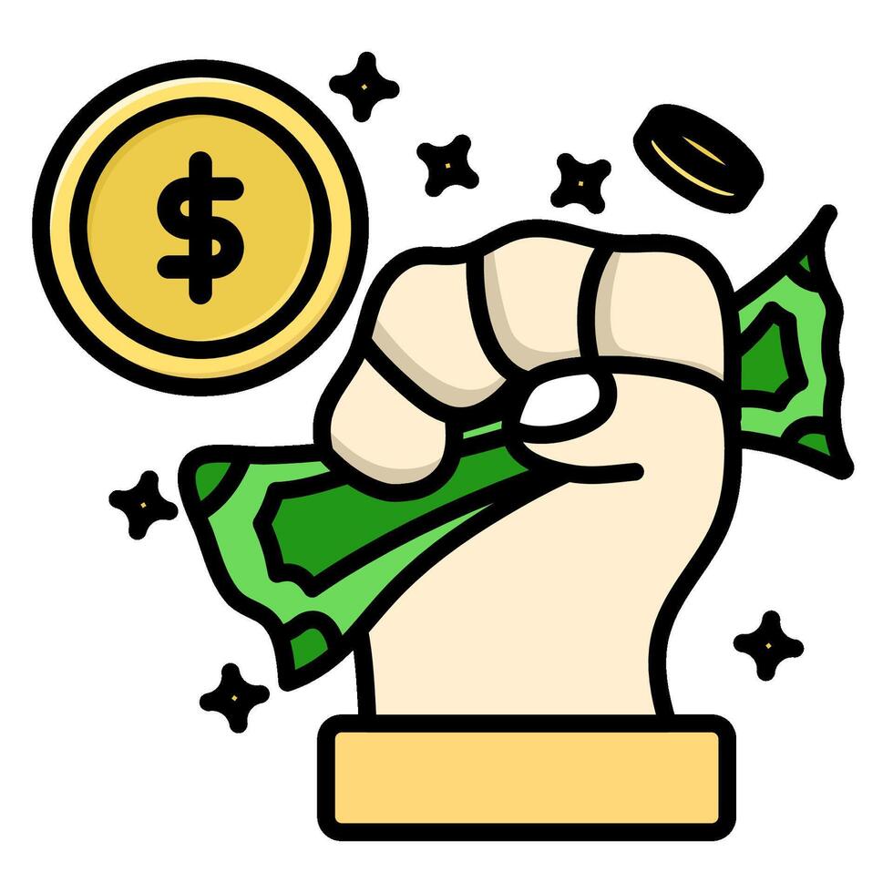 Green clenched fist money icon illustration suitable for investment, savings, income, finance, themes vector