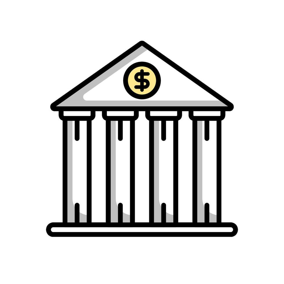el blanco financiero edificio icono con un moneda icono es adecuado para financiero, inversión, gobierno, monetario temática necesidades vector