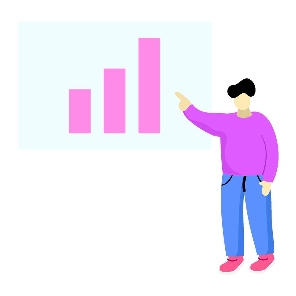 character illustrations making bar chart themed presentations in a company or business, discussing strategy, evaluation meetings vector