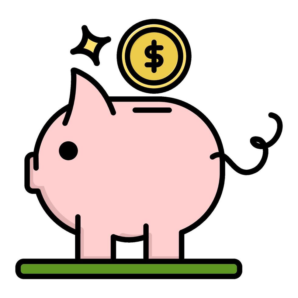 Pink piggy bank icon and coins are suitable for finance, economy, savings, financial, investment themes vector