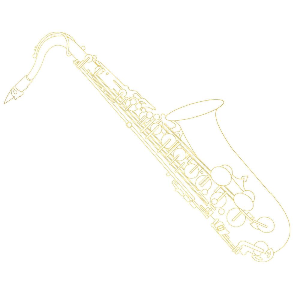 golden saxophone Line drawings of musical instruments for vector