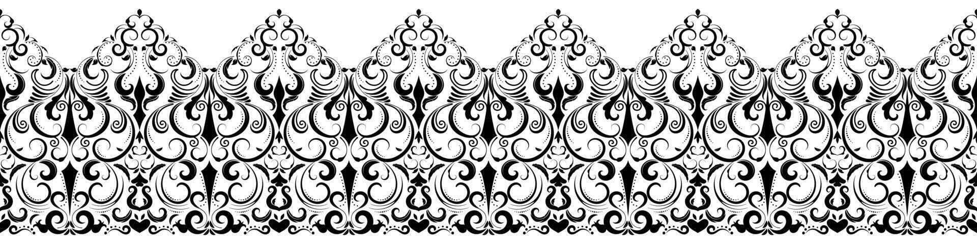 negro Desplazarse flor frontera en blanco antecedentes. hermosa étnico mano dibujado obra de arte estilo diseño con acuarela, tendencia, textura, Clásico mano dibujado estilo. vector