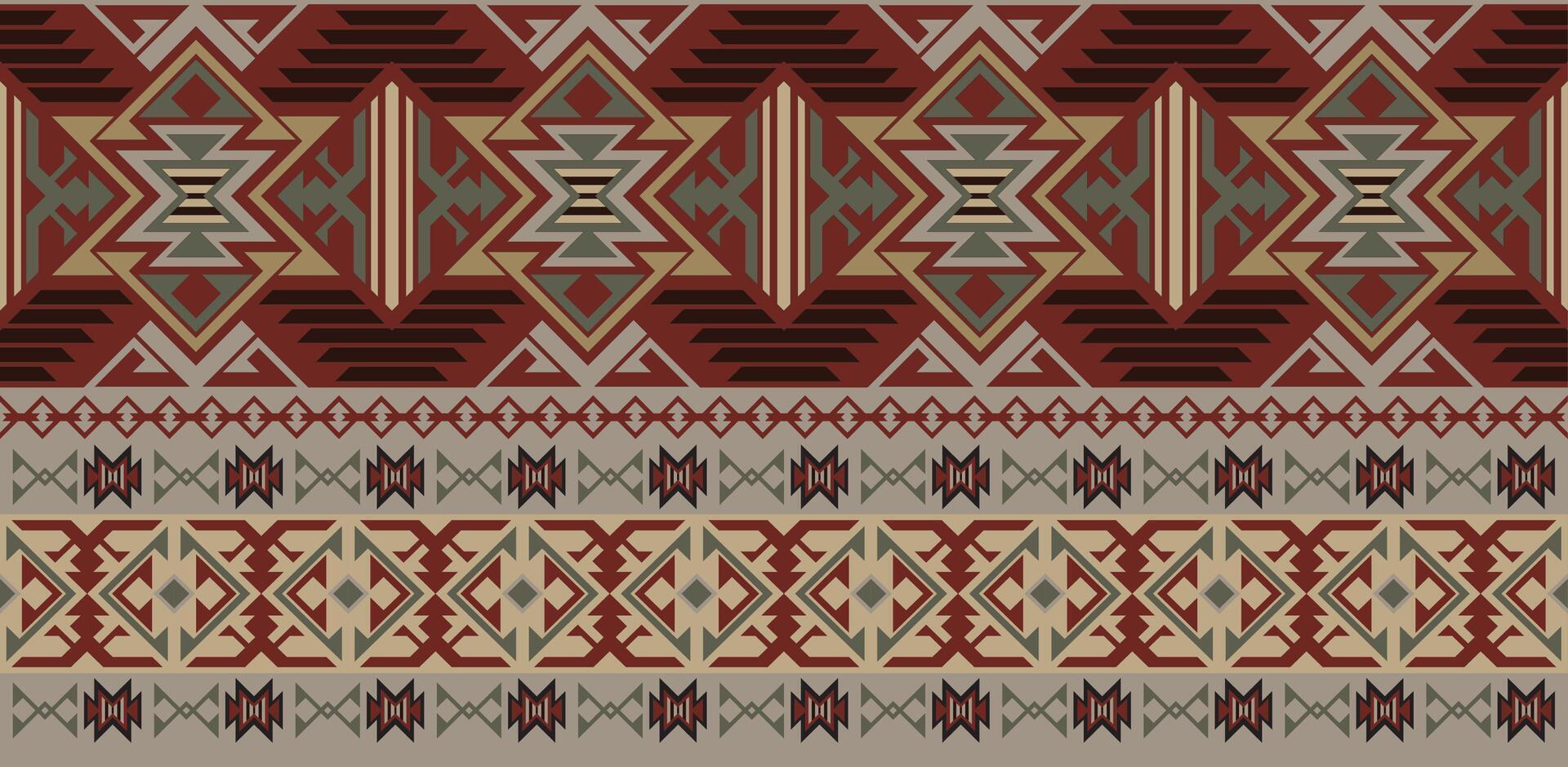 Seamless pattern of geometric Aztec style in crimson ethnic colors. vector