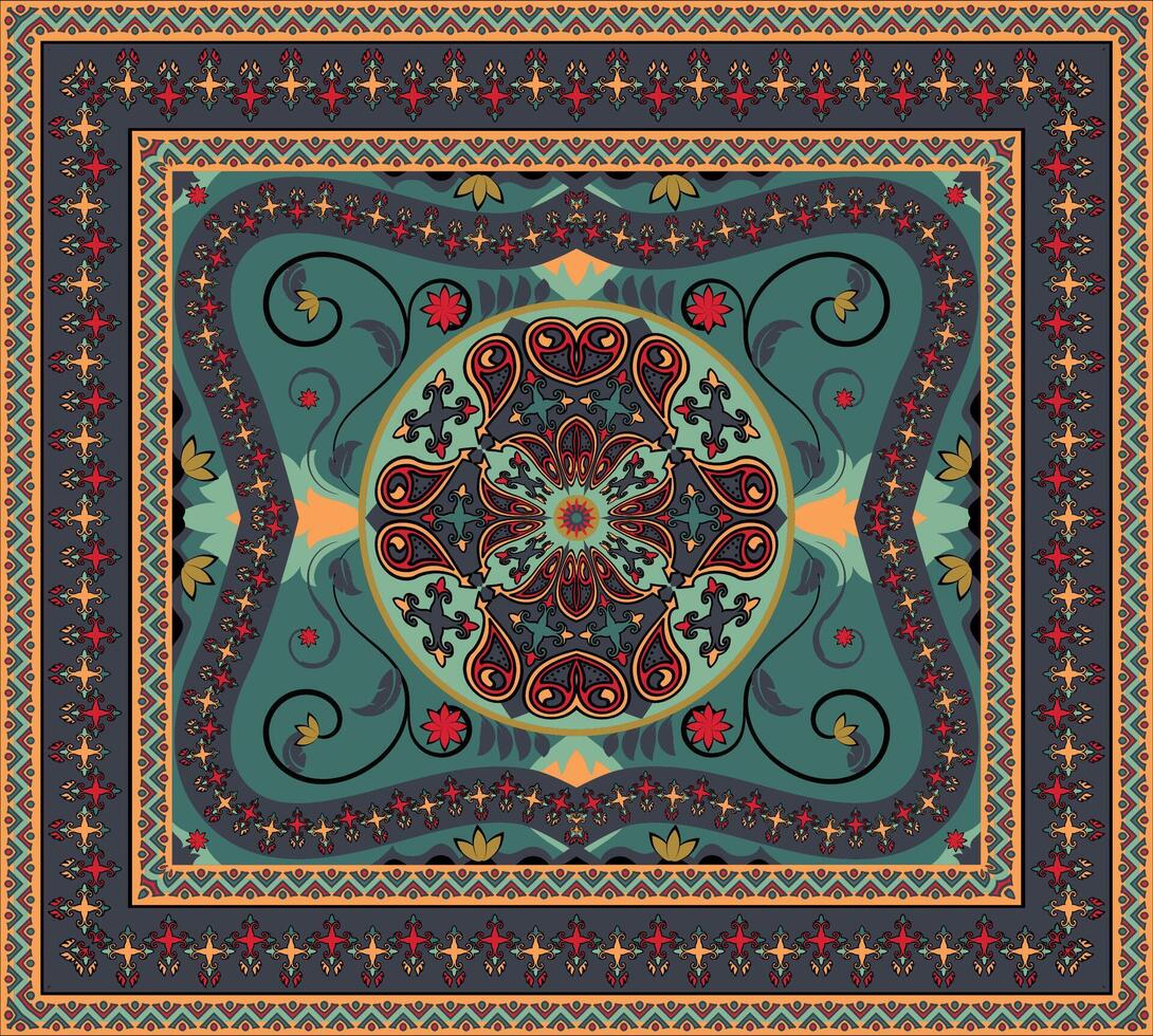 Colorful ornamental vector design for rug, tapis, yoga mat. Geometric ethnic clipart. Arabian ornamental carpet with decorative elements.Persian carpet