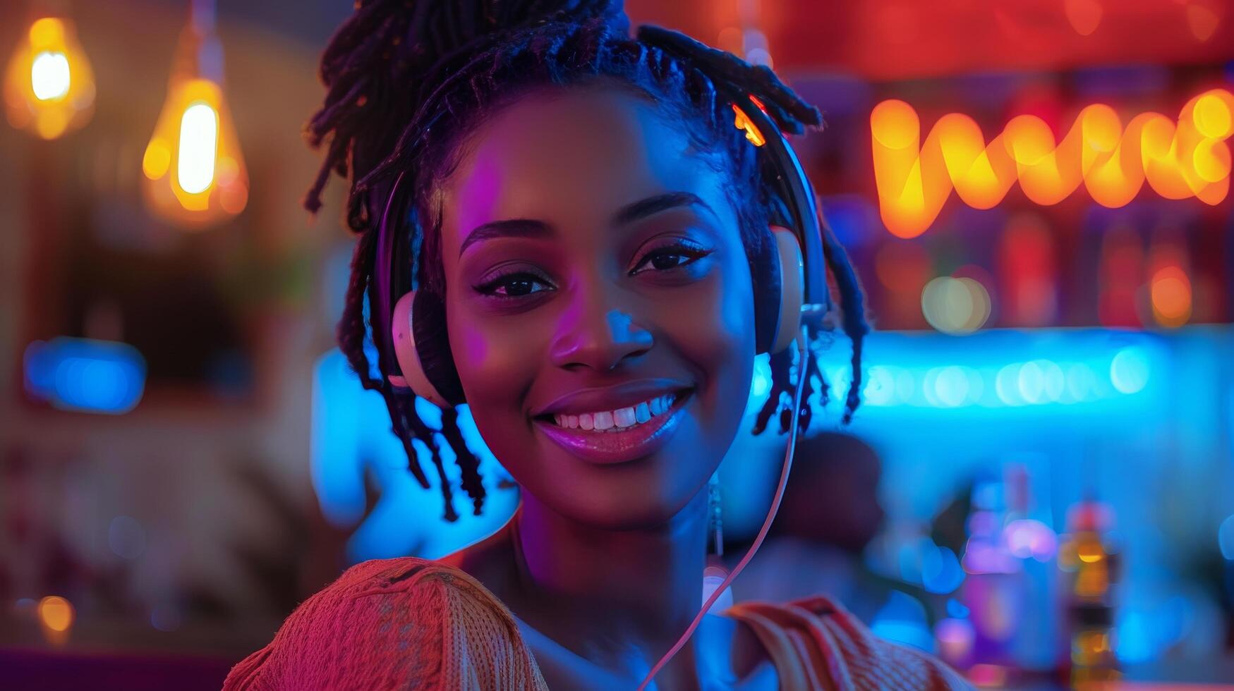 AI generated Woman Listening to Music in a Field of Flowers photo