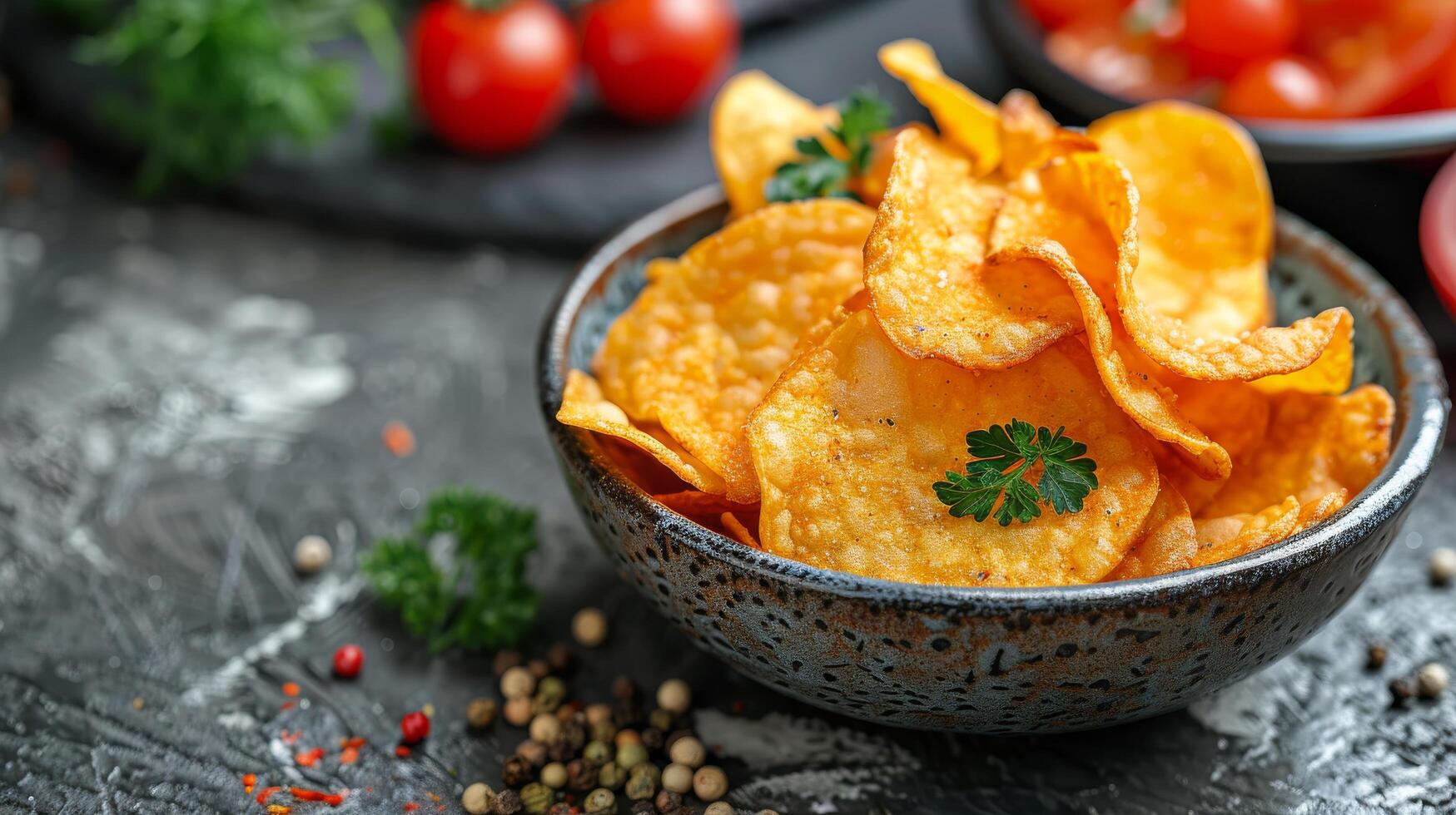 AI generated Bowl of Potato Chips With Ketchup photo