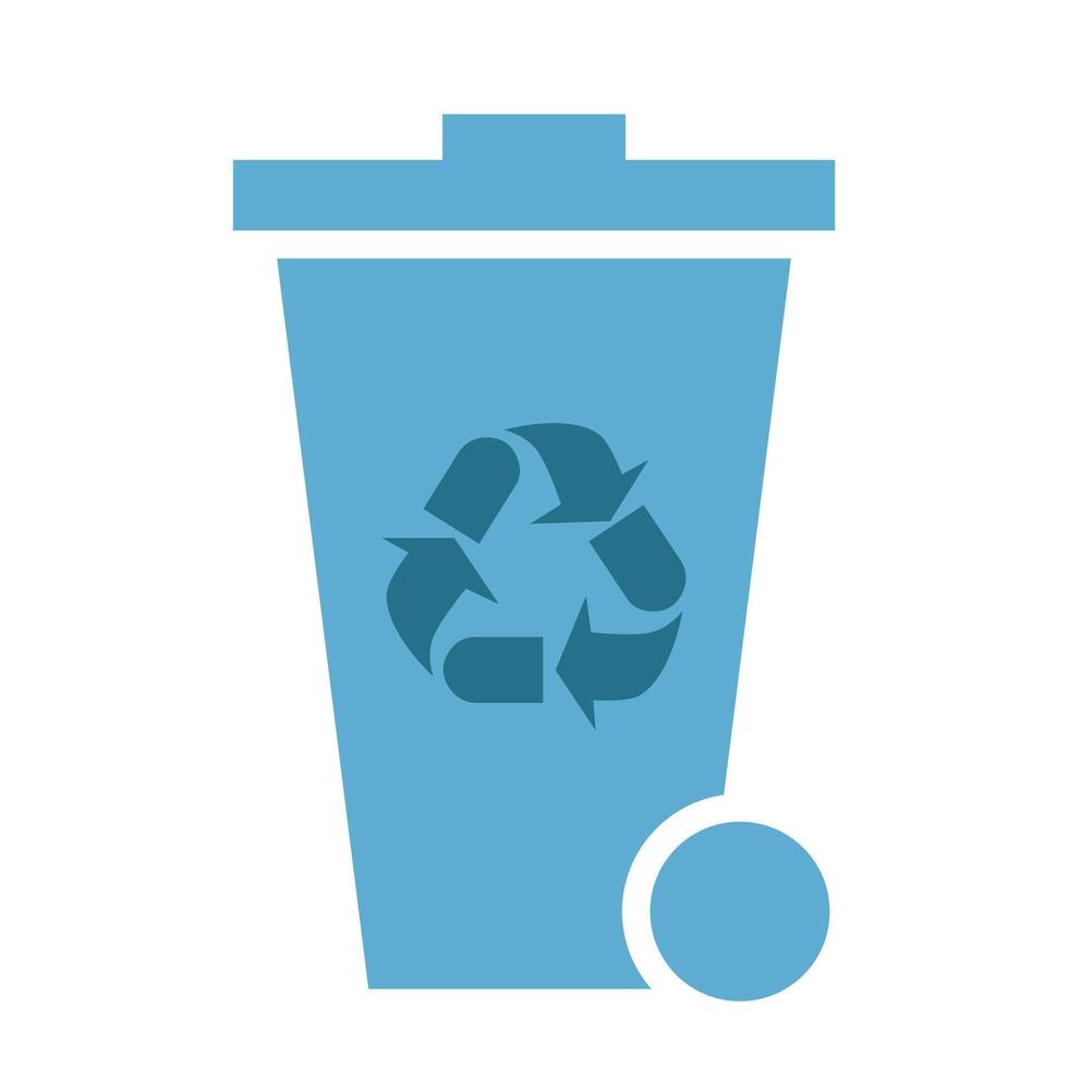 Blue Recycle Bin Trash Can With Wheel Icon vector