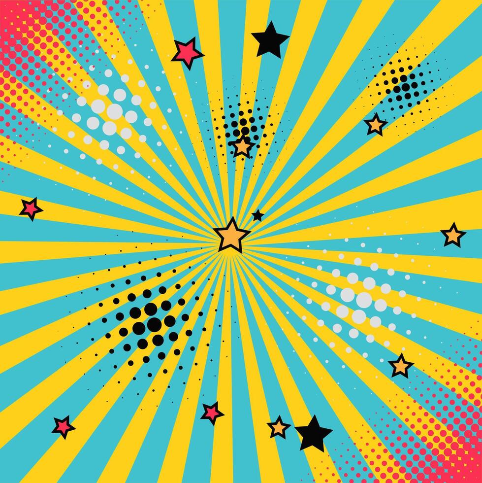Comic Book Background With Stars And Halftone Effect Pop Art Style vector