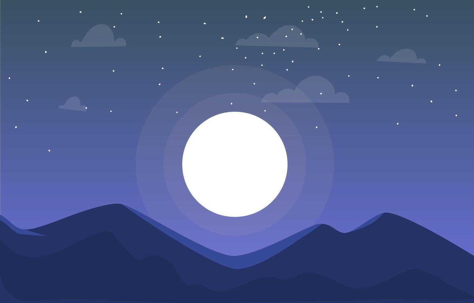 Night Mountain Landscape With Full Moon Clouds And Stars vector