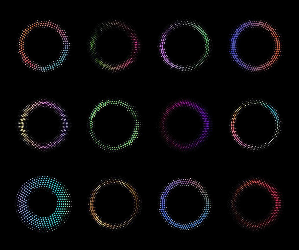 Neon Glowing Dots Around Circle Frames Set vector