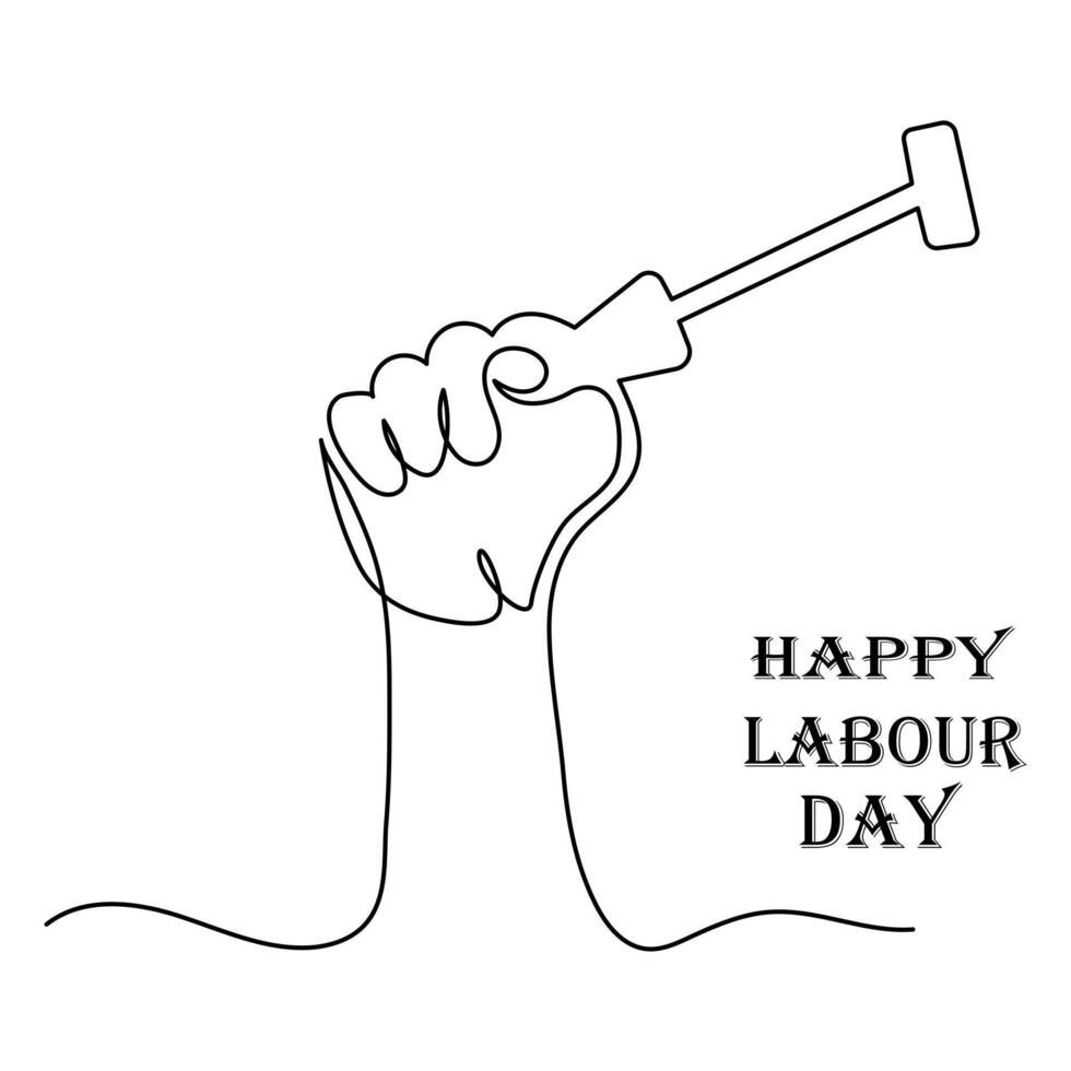 Continuous One line art happy labour day  vector art illustration design.