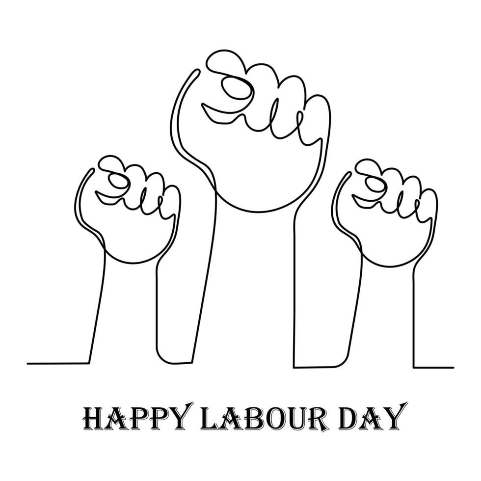 Continuous One line art happy labour day  vector art illustration design.