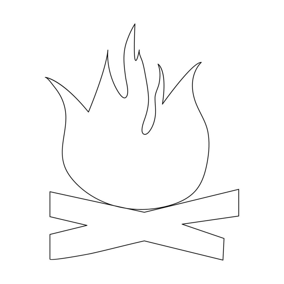 Continuous line drawing of fire Flame linear icon Vector illustration