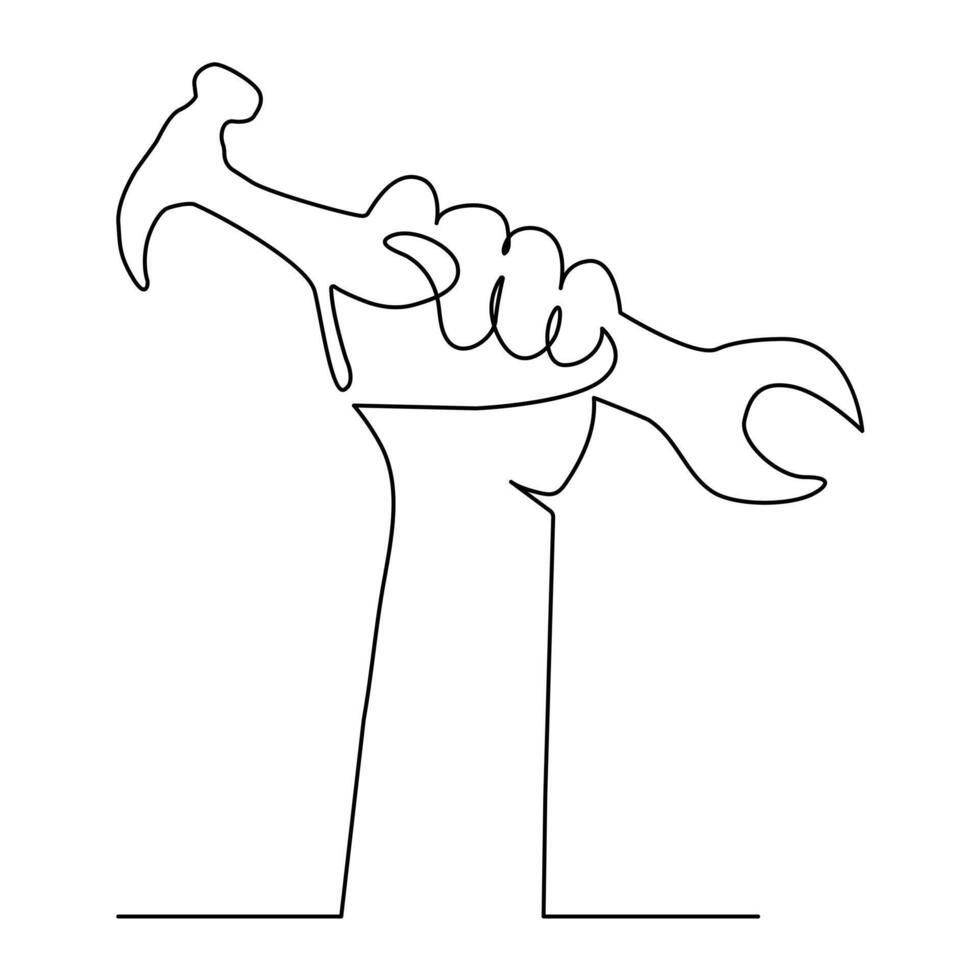 Continuous One line art happy labour day  vector art illustration design.