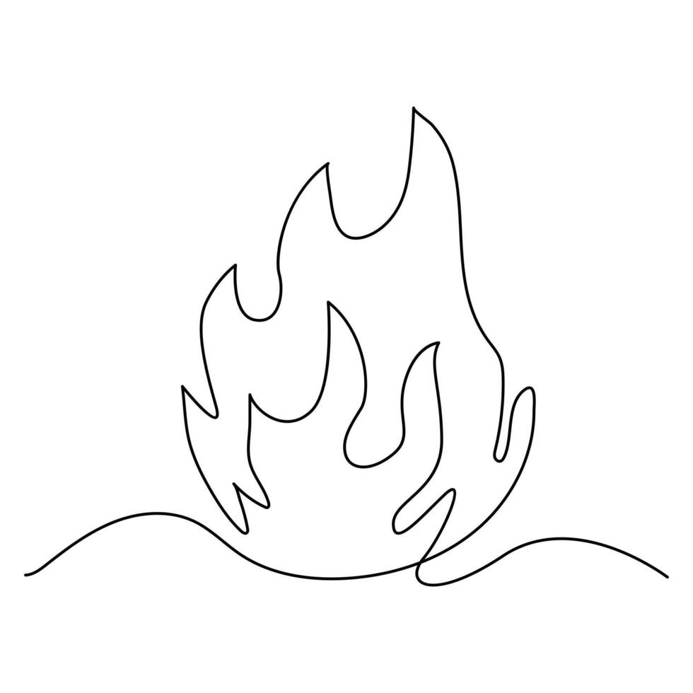 Continuous line drawing of fire Flame linear icon Vector illustration