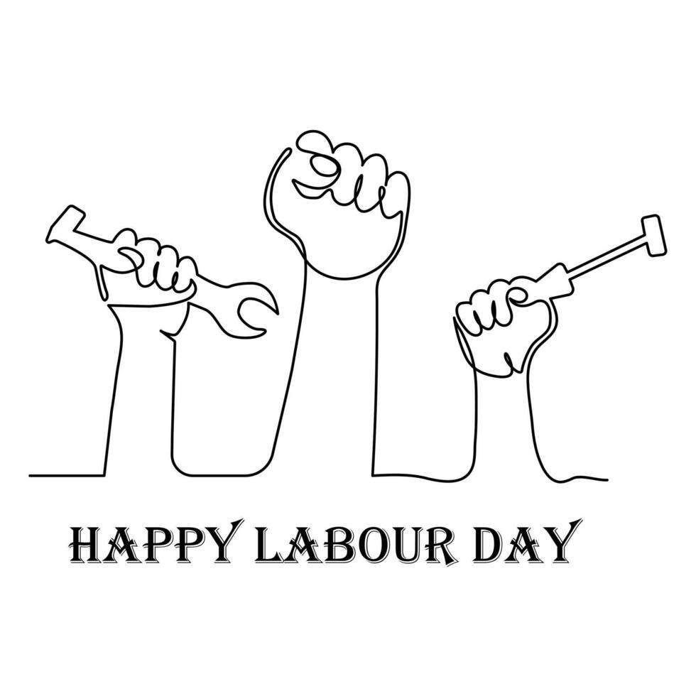 Continuous One line art happy labour day  vector art illustration design.