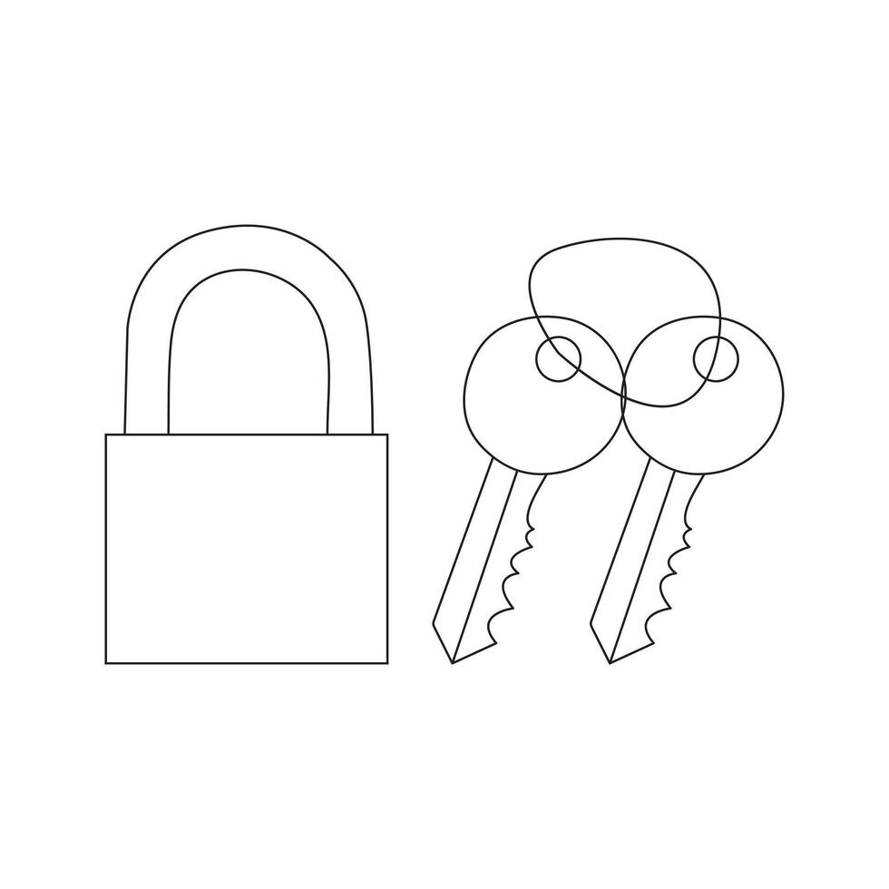 Simple keys and locks related vector line art