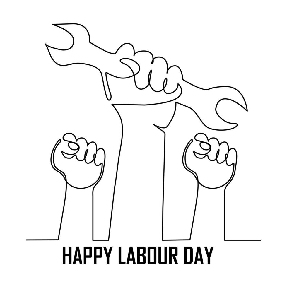 Continuous One line art happy labour day  vector art illustration design.