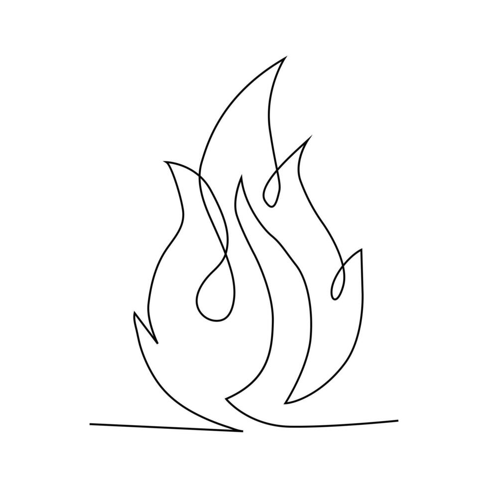 Continuous line drawing of fire Flame linear icon Vector illustration