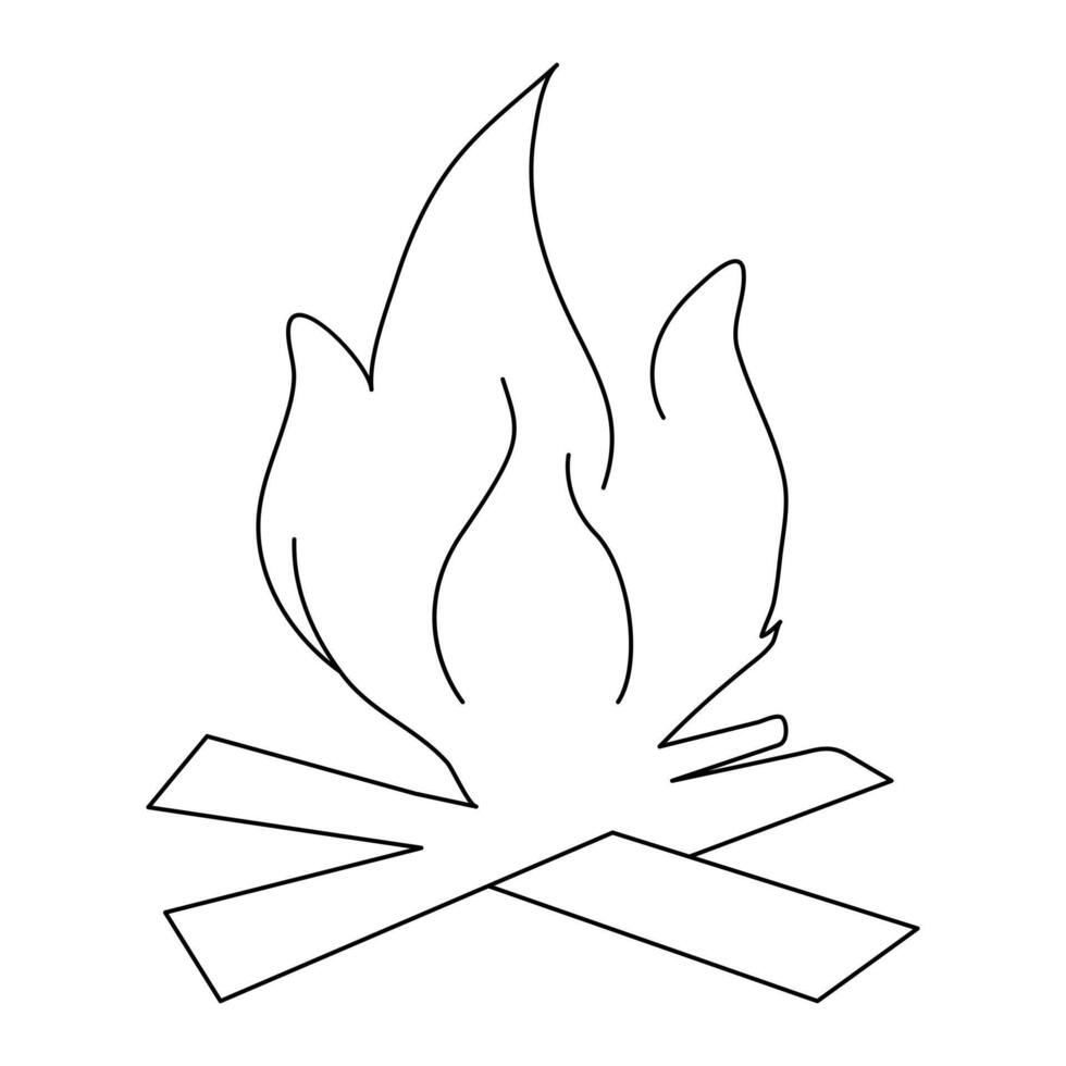 Continuous line drawing of fire Flame linear icon Vector illustration