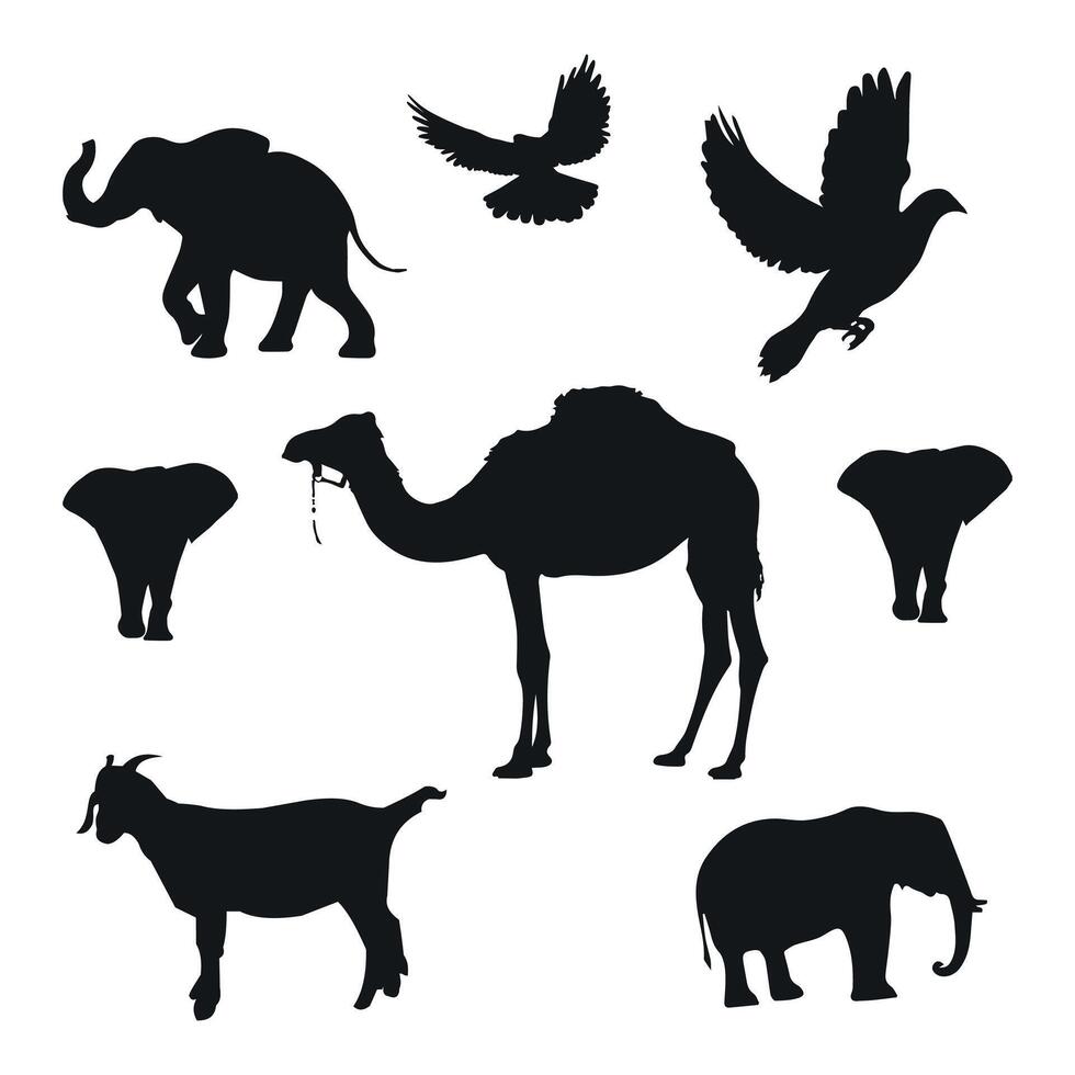 Set of silhouette wildlife animals. vector