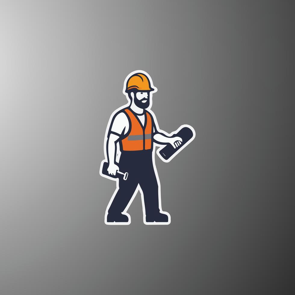 logo construcción trabajador plano diseño vector