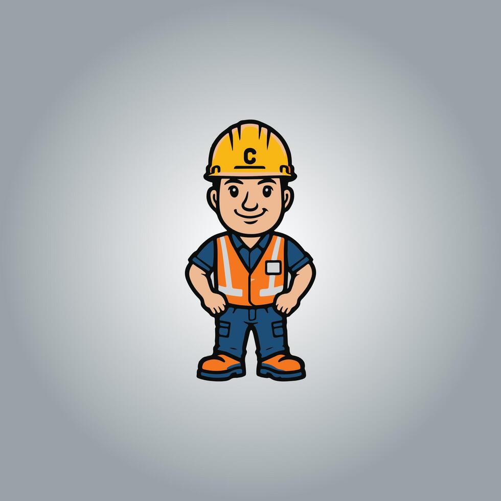 Logo construction worker flat character vector