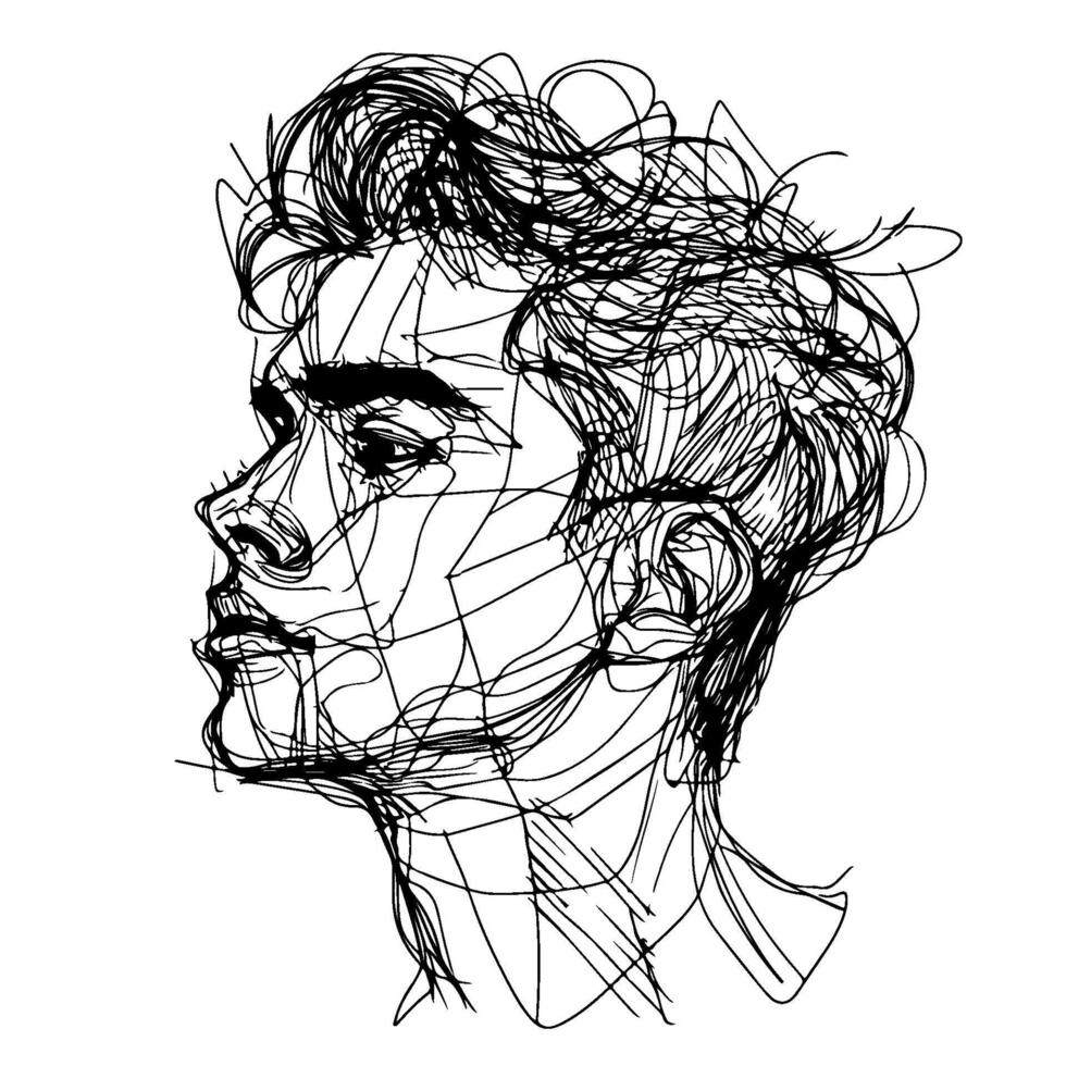 black and white sketch line portrait of a person vector
