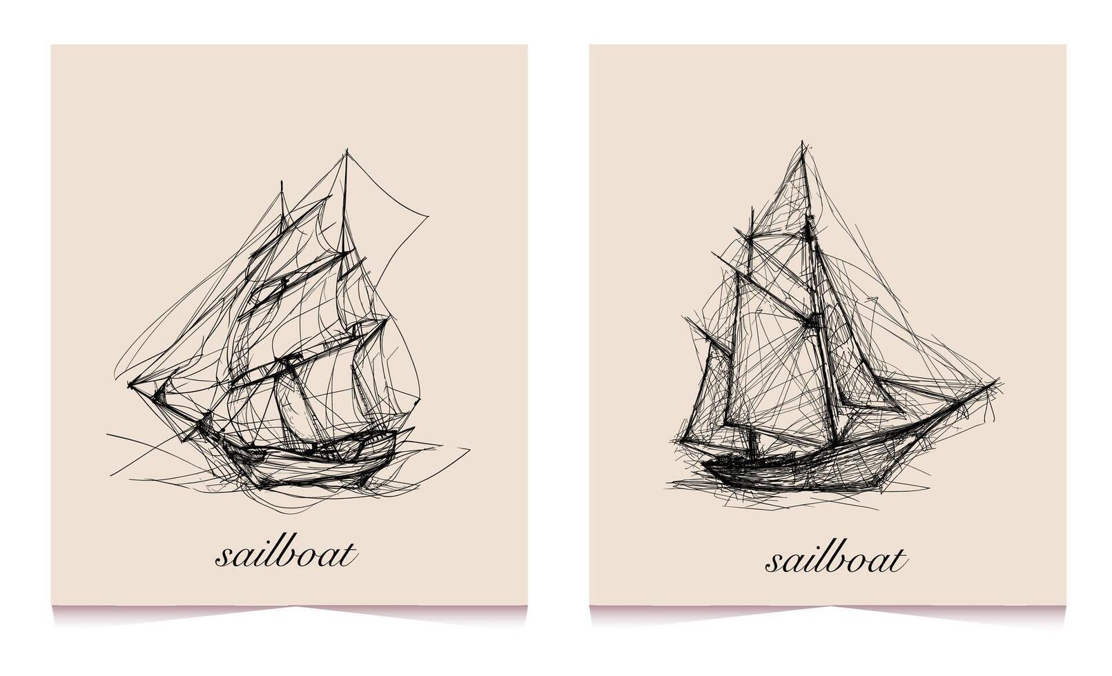 Ink hand drawn illustration of sailing ships. vector